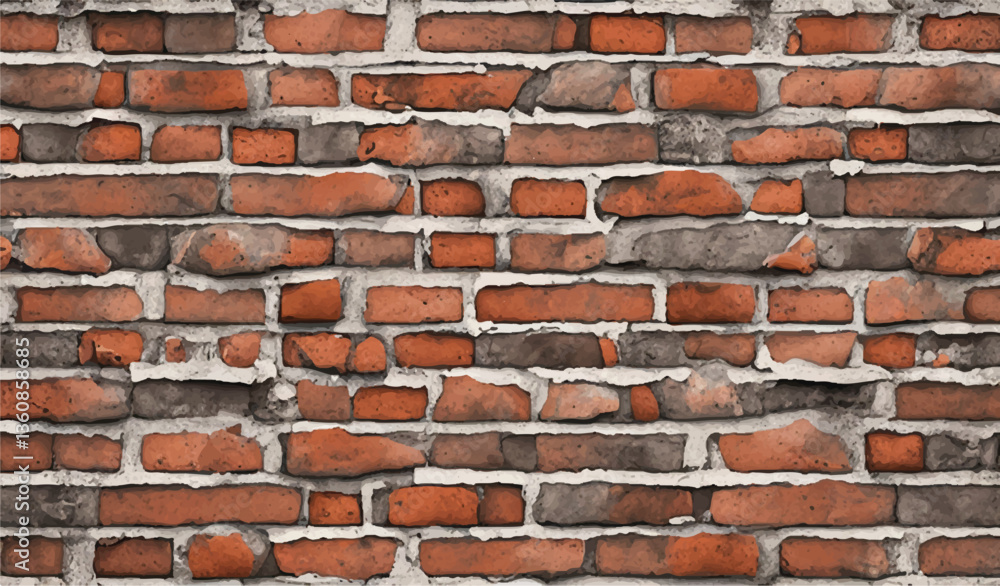 Fototapeta premium Brick wall background. Realistic brick wall vector illustration with detailed texture. Seamless brick wall. 