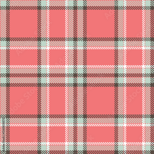 Wallpaper Mural Warm Salmon Pink Seamless Tartan with Pale Light Grey accents Textile Design Torontodigital.ca
