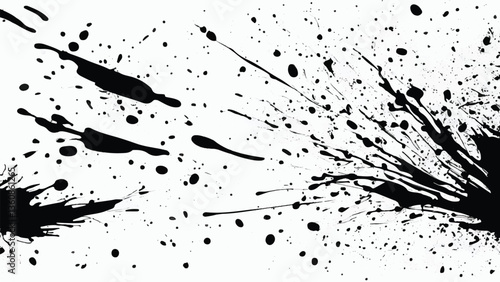 Black ink splash on white background. Ink splash texture. Ink spots. Ink drops. Ink splatter.
