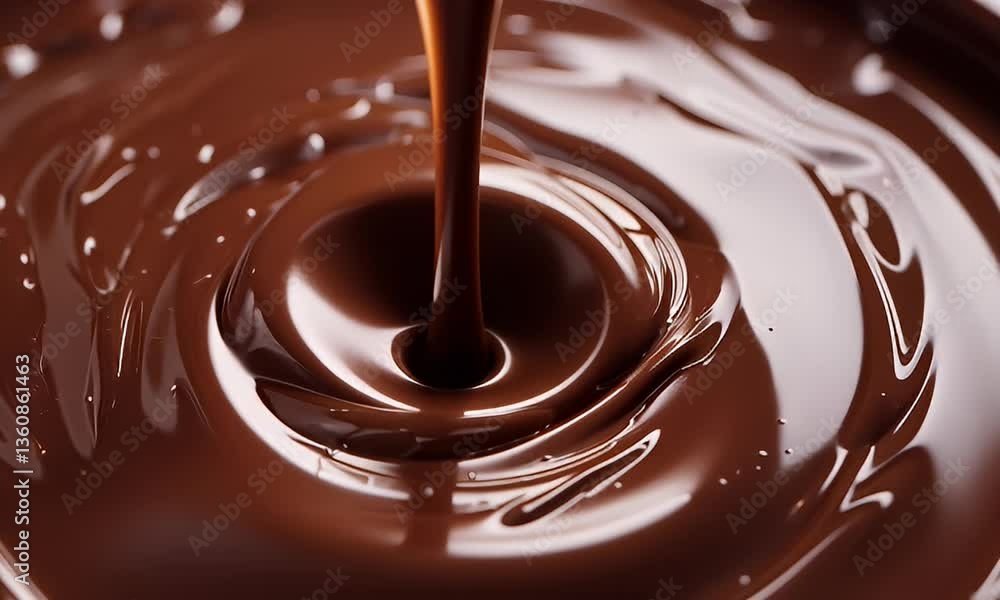 Melted chocolate pouring, swirling in a bowl Melted chocolate pouring, swirling in a bowl