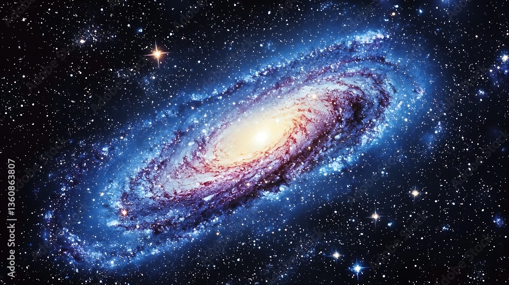 Obraz premium Spiral galaxy in deep space. Vast, swirling cosmic nebula, with vibrant colors and countless stars