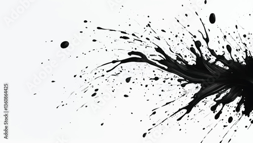 Black ink splash on white background. Ink splash texture. Ink spots. Ink drops. Ink splatter.