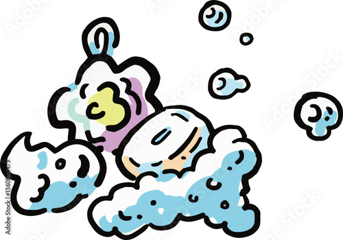 石鹸で泡立てる　手描き風イラスト