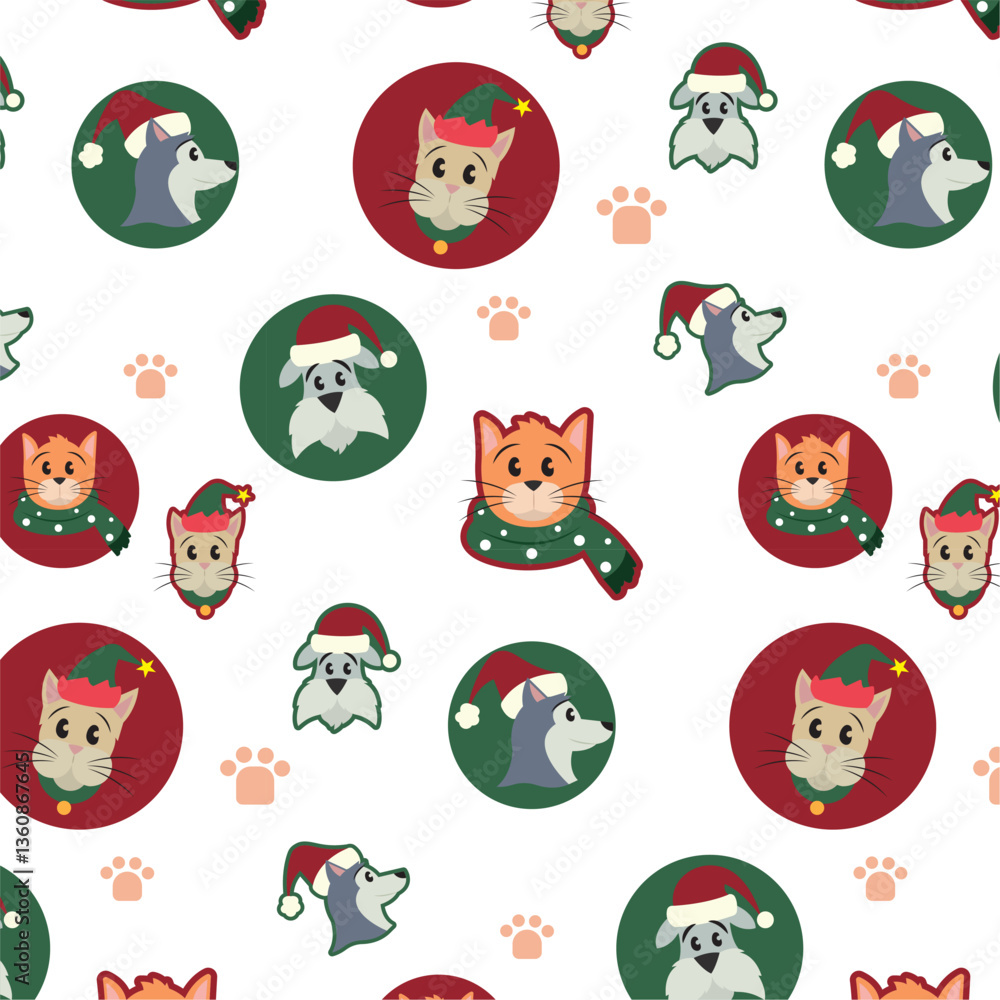 Obraz premium Pattern background with different pets and winter clothes Vector