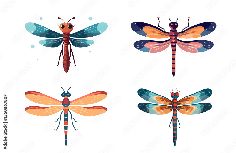 Fototapeta premium colorful dragon fly flat vector animal set element