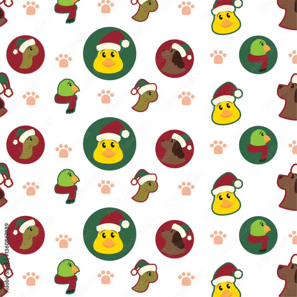 Pattern background with different pets and winter clothes Vector