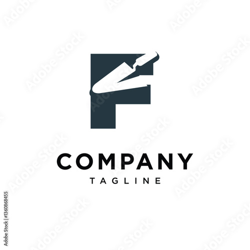 Letter F Triangle Bricklaying Trowel Logo Icon Vector