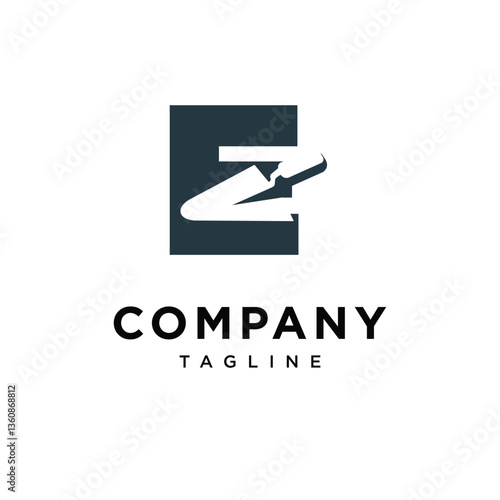 Letter E Triangle Bricklaying Trowel Logo Icon Vector
