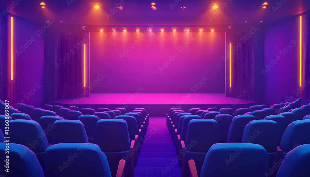Fototapeta premium Theatrical interior with a stage and rows of comfortable seats
