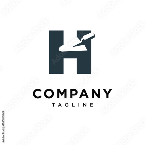 Letter H Triangle Bricklaying Trowel Logo Icon Vector