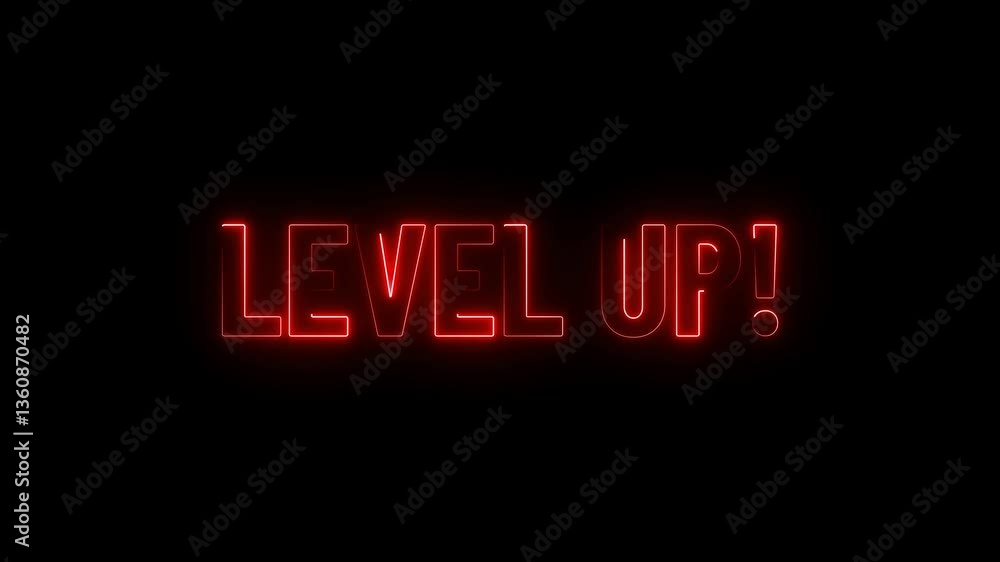 Level up neon text animation, on black screen 4k video. Level up neon text animation, on black screen 4k video.
