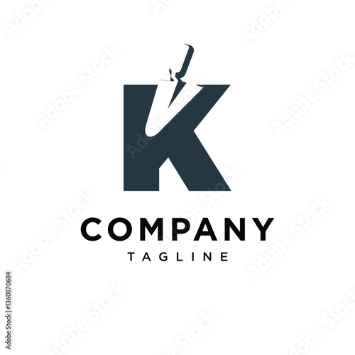 Letter K Triangle Bricklaying Trowel Logo Icon Vector