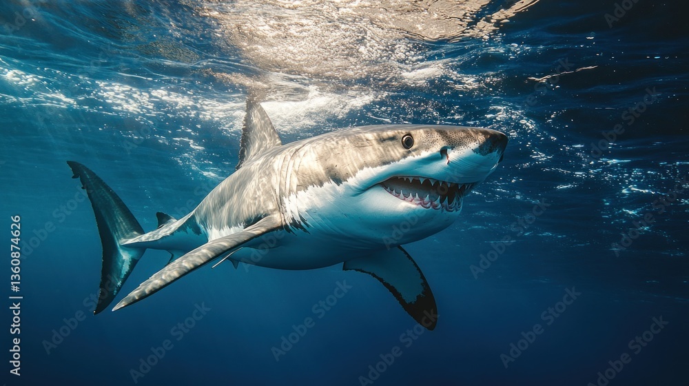 Naklejka premium Majestic Great White Shark Underwater