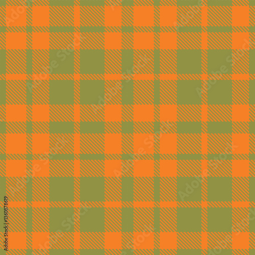 Metallic Drab and Smoky Pumpkin Orange Seamless Tartan Textile Design