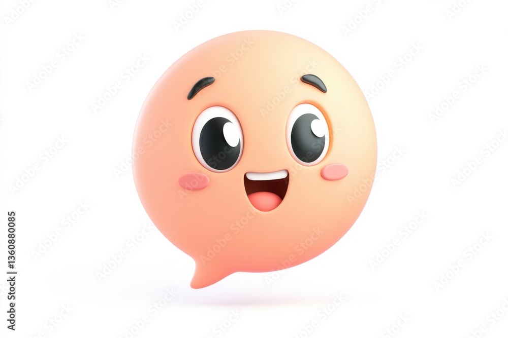 Fototapeta premium Friendly 3D cartoon chat bubble icon with smooth textures and bright colors on white background