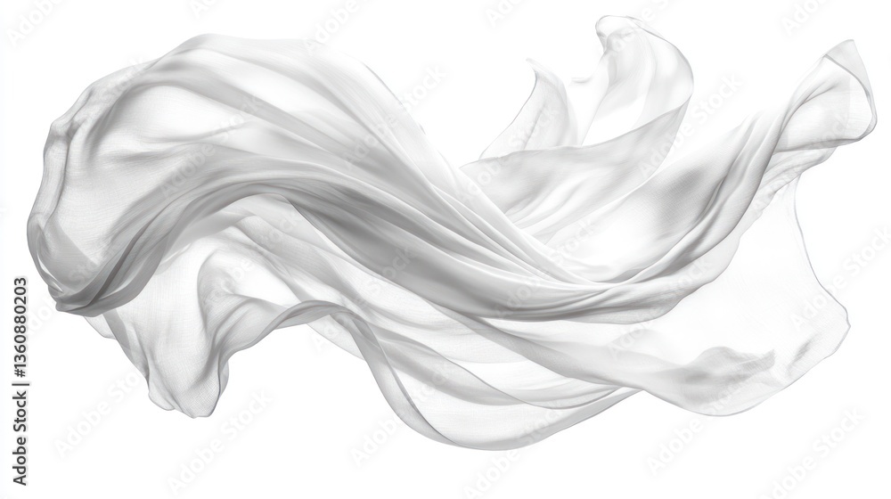 Abstract Gray Fabric Swirling in Motion, Elegant and Flowing Design, Studio Shot on White Background Abstract Gray Fabric Swirling in Motion, Elegant and Flowing Design, Studio Shot on White Background