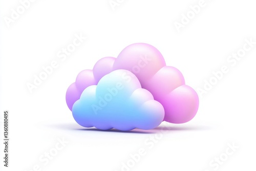 Minimalistic 3D clay style cloud icon in soft pastel colors fully isolated on white background