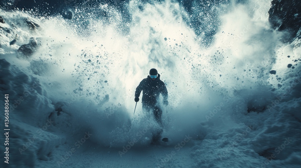 Epic Ski Descent: A Silhouette in a Blizzard Epic Ski Descent: A Silhouette in a Blizzard