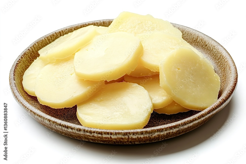 Sliced potatoes on a plate ready to be cooked Sliced potatoes on a plate ready to be cooked