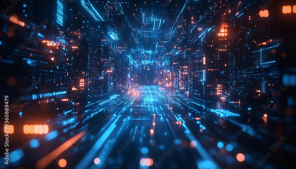 Scifi inspired blue technology background with floating data streams, cyberpunk elements, and a sleek hightech feel, ultradetailed 4K resolution