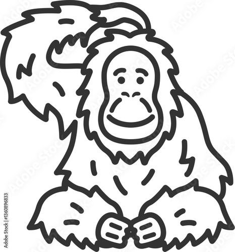 オランウータン（線画）のイラスト