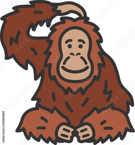 オランウータン（線画カラー）のイラスト