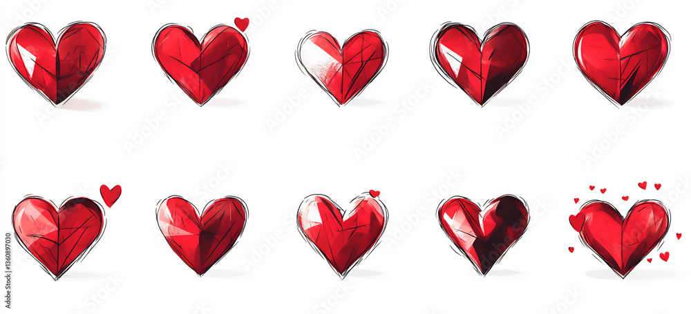30 vector red heart icons, simple shapes, white background, love symbols, 30 vector red heart icons, simple shapes, white background, love symbols,
