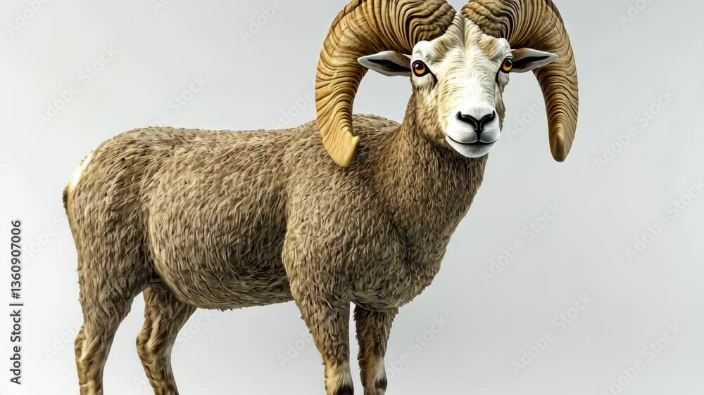 Bighorn sheep stands gracefully showcasing its impressive horns and vibrant fur in a natural setting during daylight hours Bighorn sheep stands gracefully showcasing its impressive horns and vibrant fur in a natural setting during daylight hours