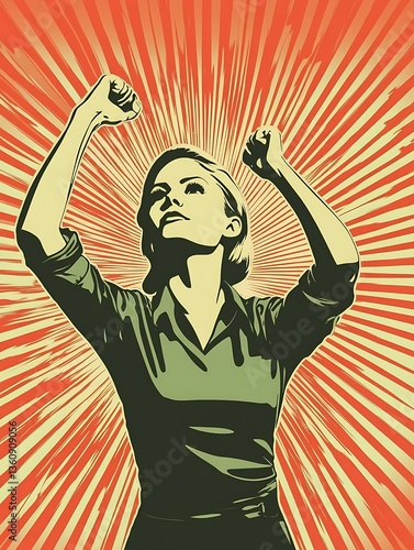 Wallpaper Mural A woman raises her fists in defiance against a vibrant background Torontodigital.ca