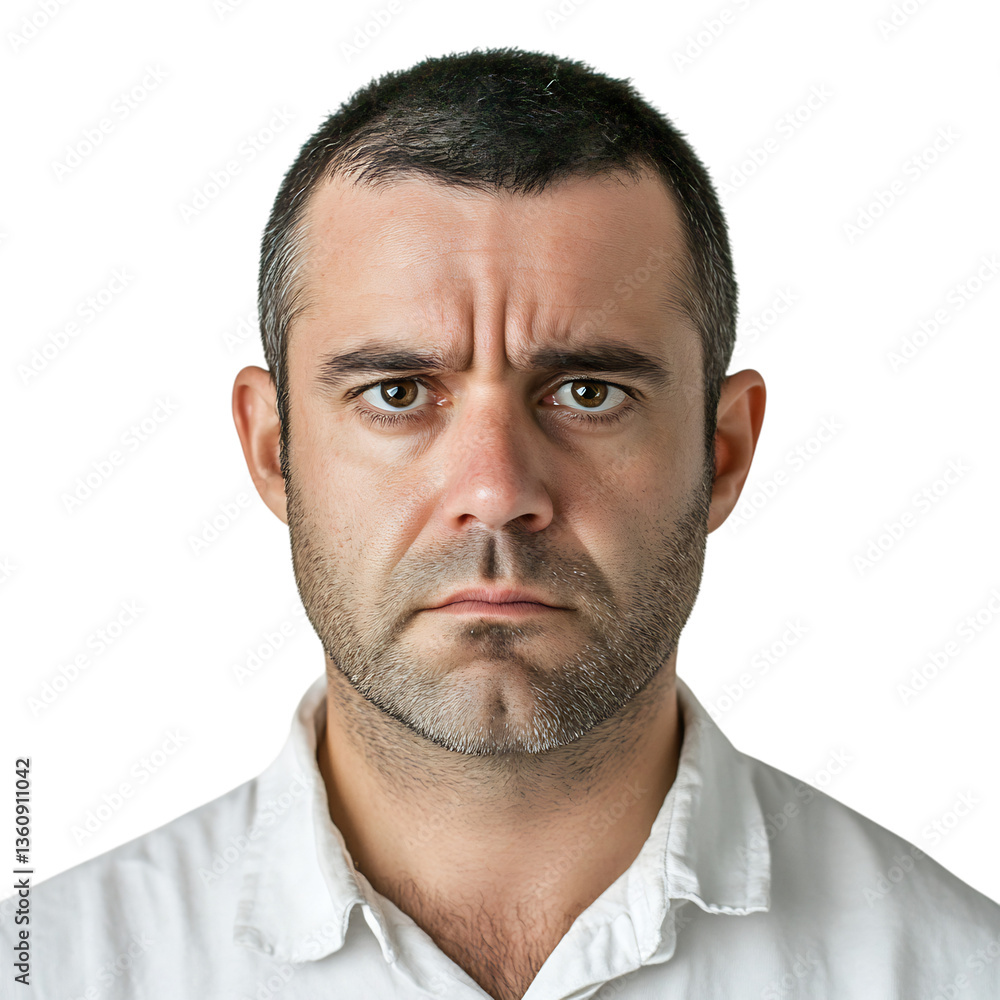 Obraz premium Man in White Shirt with Resigned Look Isolated on Transparent Background