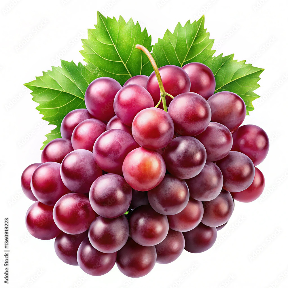 Fototapeta premium Bunch of ripe red grapes with glossy finish on transparent background