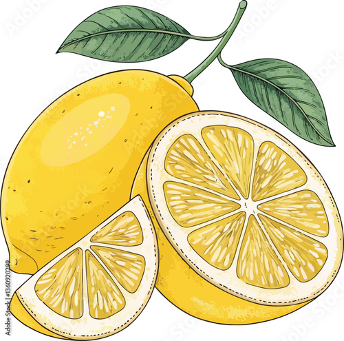 Fresh Lemon Vector Illustration Citrus Fruit Clipart Design