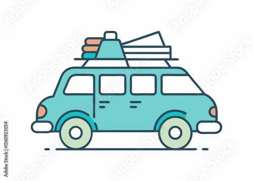 Adventure Awaits: A meticulously crafted illustration showcases a charming car, brimming with luggage, poised for a memorable journey, set against a pristine background, igniting a sense of freedom.