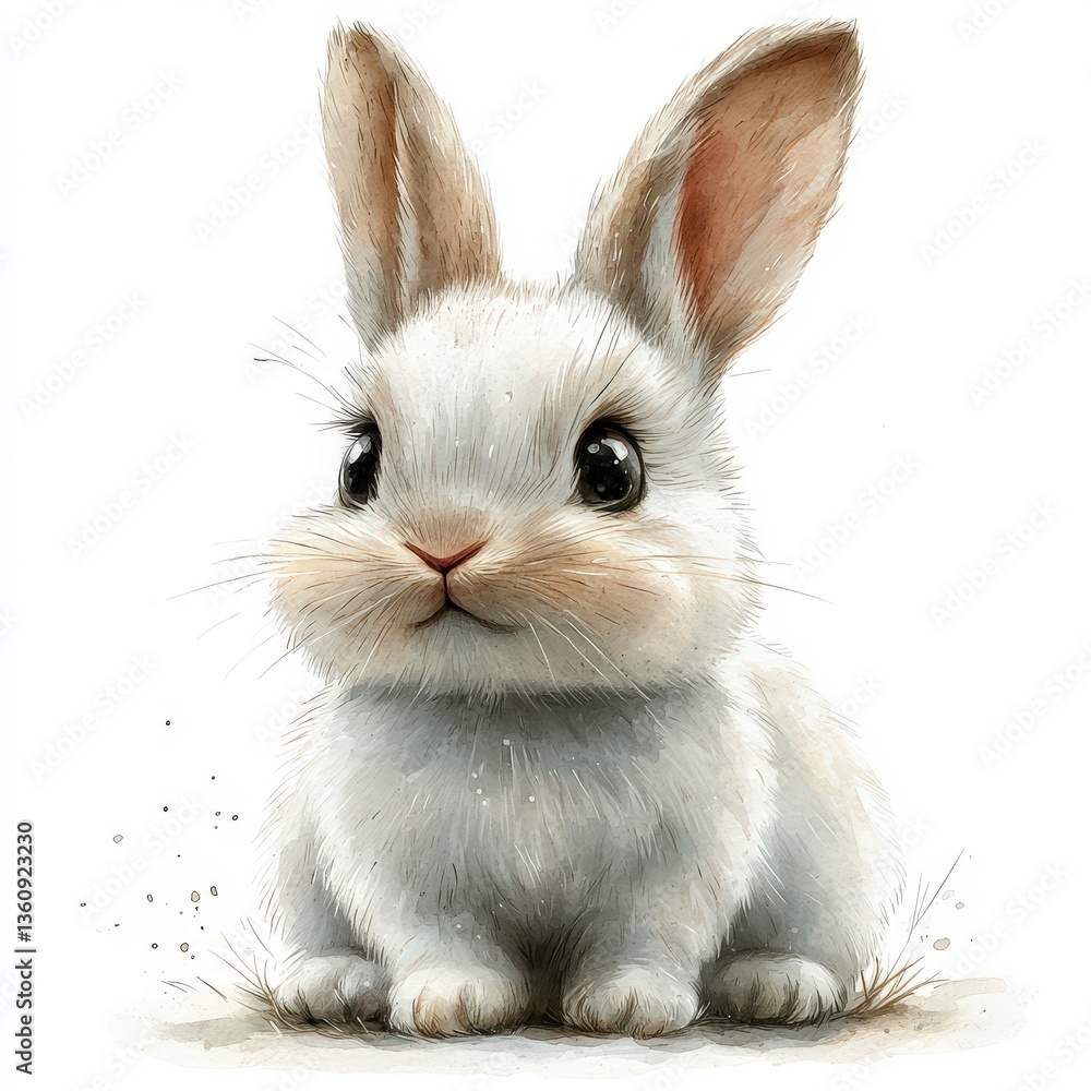 Obraz premium Watercolor Easter bunny featuring gentle details and a dreamy muted palette creates a soothing winter nursery atmosphere. Perfect for celebrating the season with a touch of wonder