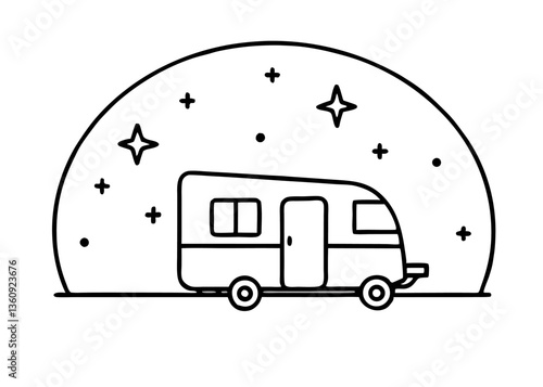Celestial Caravan: An illustrative view of a caravan camping under a starry night