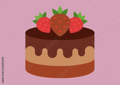 Sweet Temptation: An inviting graphic showcases a rich chocolate cake adorned with vibrant strawberries, symbolizing the art of culinary creation and evoking a sense of delight.