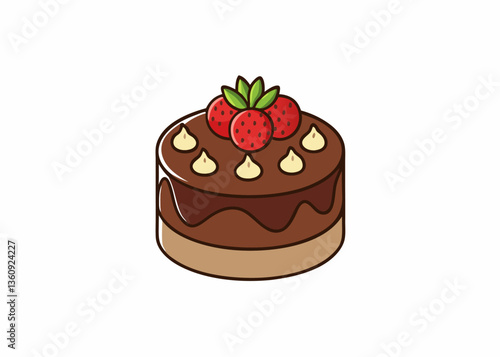 Chocolate Cake Delight: A mouthwatering slice of rich chocolate cake with fresh strawberries on top, perfect for celebrations, indulgences, or culinary themes.
