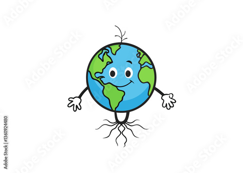 Smiling Earth Cartoon: A cute cartoon globe smiles brightly, embodying the spirit of Earth, with vibrant continents and friendly features, ready to embrace our shared planet. 