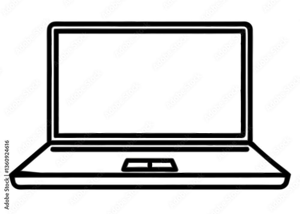 Laptop Outline: A simplified vector illustration of a laptop computer, ideal for representing technology, communication, and work-related themes. Laptop Outline: A simplified vector illustration of a laptop computer, ideal for representing technology, communication, and work-related themes.
