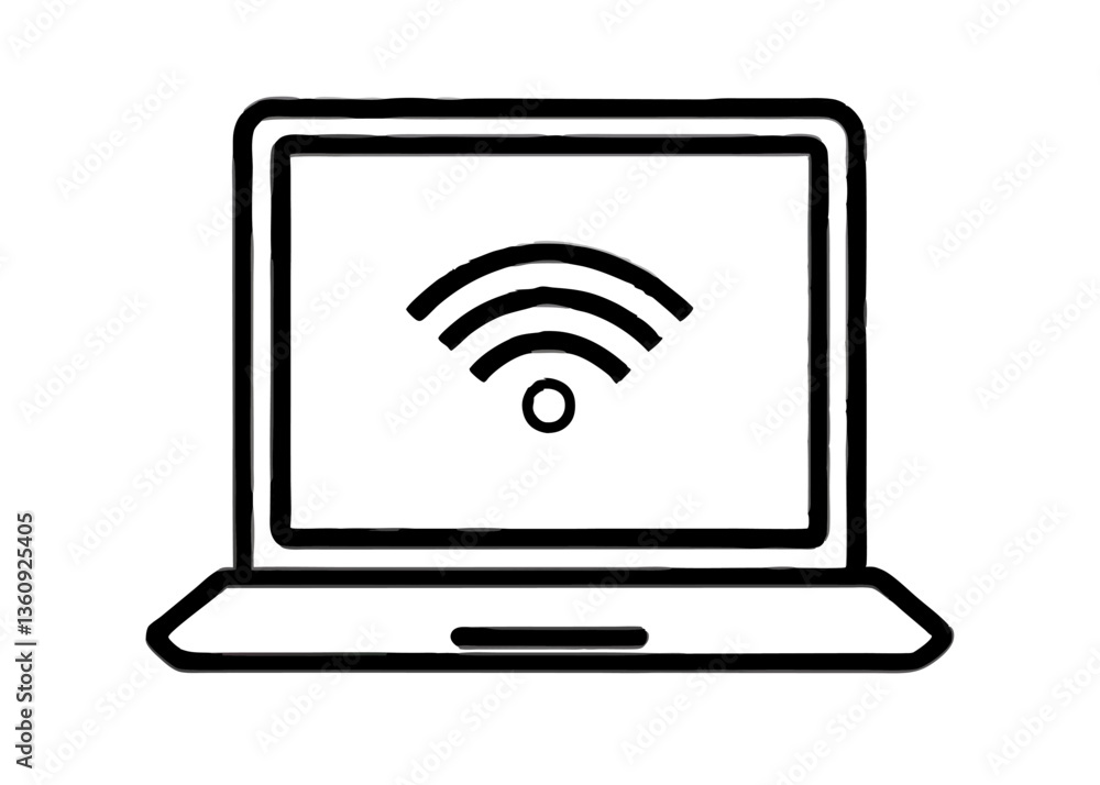 Digital Connectivity: An outline of a laptop displaying a WiFi signal icon, symbolizing the ubiquitous reach of wireless technology. Digital Connectivity: An outline of a laptop displaying a WiFi signal icon, symbolizing the ubiquitous reach of wireless technology.