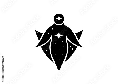 Cosmic Embrace: An emblematic illustration unveils a celestial figure, a nexus of stars and galaxies, offering a sense of vastness, harmony, and wonder. 