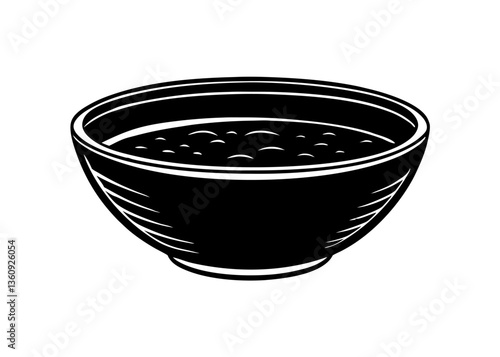 Rustic Soup Bowl: A starkly graphic monochrome illustration of a deep bowl filled with simmering soup, inviting viewers to imagine the flavors and warmth within.