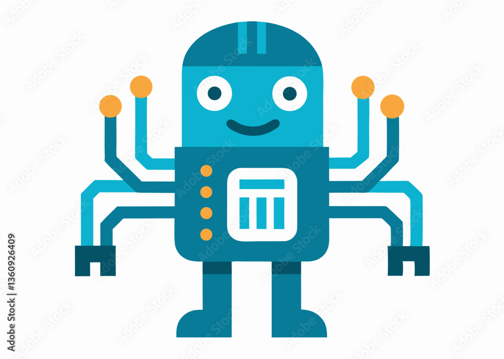 The Cheerful Robot: An illustration of a cheerful, modern robot ready to assist. Embracing technology with charm, the robot symbolizes innovation and future possibilities. The Cheerful Robot: An illustration of a cheerful, modern robot ready to assist. Embracing technology with charm, the robot symbolizes innovation and future possibilities.