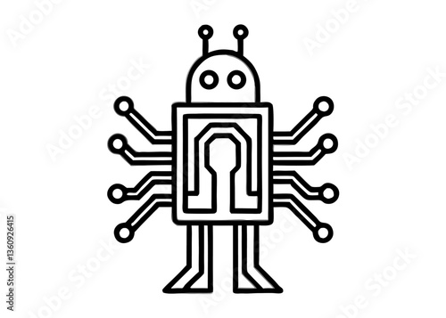 Circuit Board Robot: A futuristic representation of a robot constructed from integrated circuits and electronic components, symbolizing advanced technology and artificial intelligence.