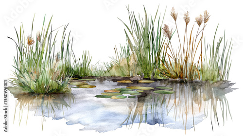 Atmospheric watercolor of a freshwater wetland