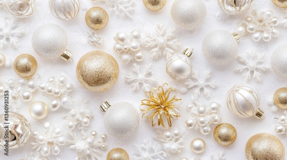 A captivating display of glittering holiday ornaments on a white background, inviting festive cheer and warmth into any space during the festive season. A captivating display of glittering holiday ornaments on a white background, inviting festive cheer and warmth into any space during the festive season.