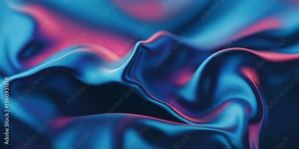 Fototapeta premium Flowing metallic blue and pink fabric creating abstract shapes
