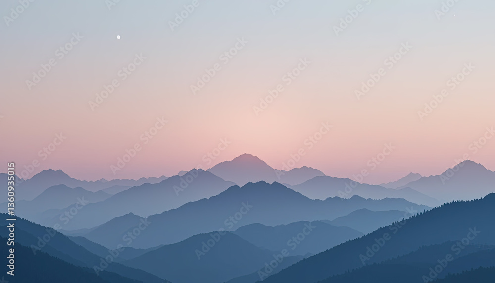 Sunset Over Foggy Peaks – A Scenic Horizon View Sunset Over Foggy Peaks – A Scenic Horizon View