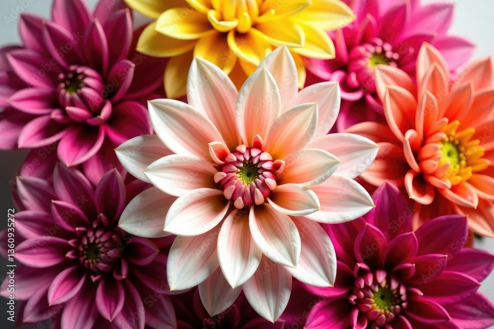 Obraz premium Close-up view of dahlia petals, showcasing intricate details in a patterned arrangement , soft, botanical, pattern