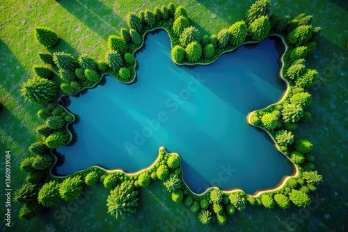 Distinctive shoreline shapes, creating a unique lake outline, outline, boundary, top